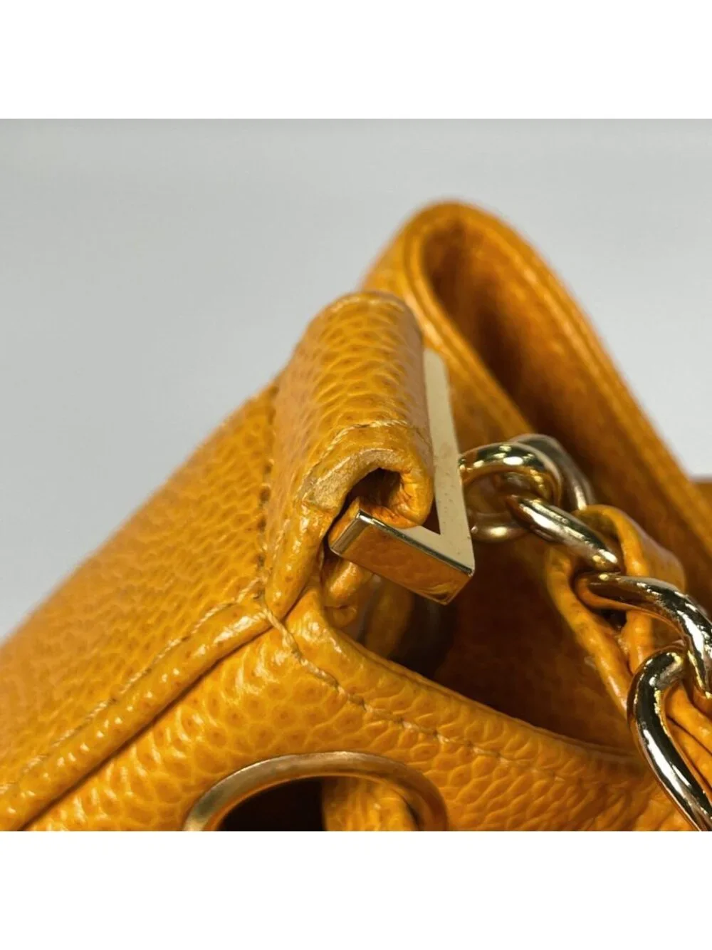 Chanel Shoulder Bag Triple CC Logo Drawstring Caviar Leather Yellow